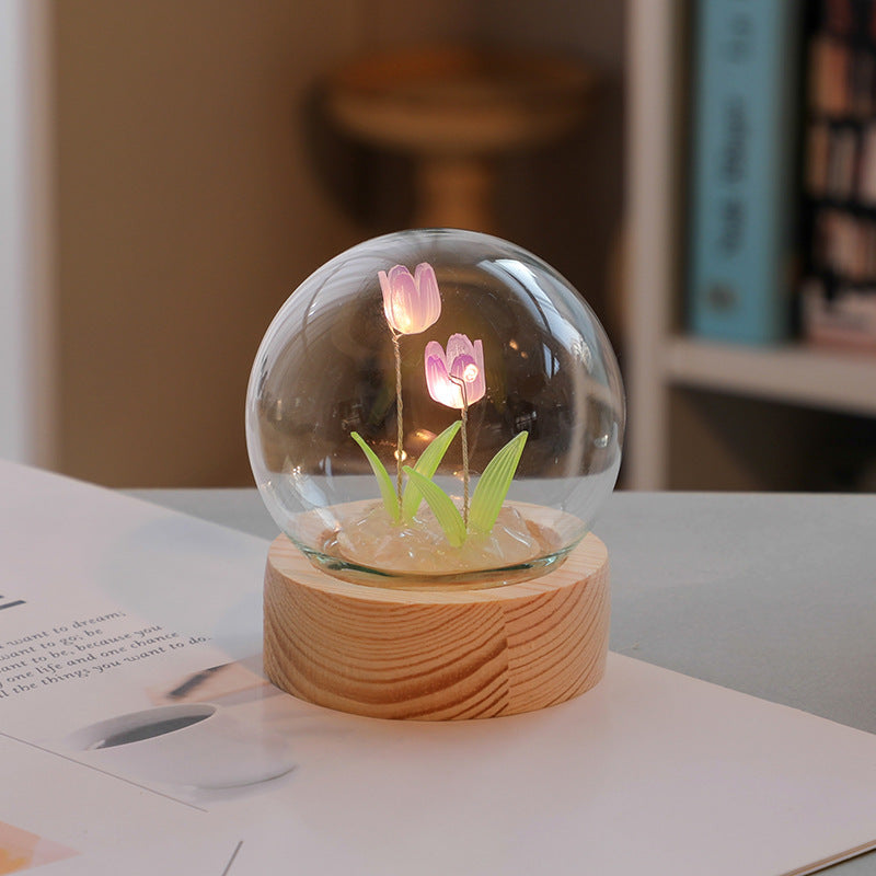 Artificial Tulip Flower Night Light Ornaments Handmade DIY Bedside Lamp LED Night Lamp