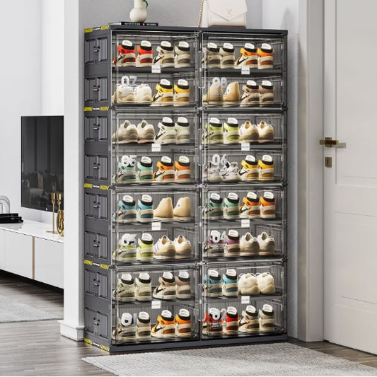 Stackable Plastic Shoe Organizer Cabinet – Space-Saving, Transparent Shoe Storage for Closet & Entryway