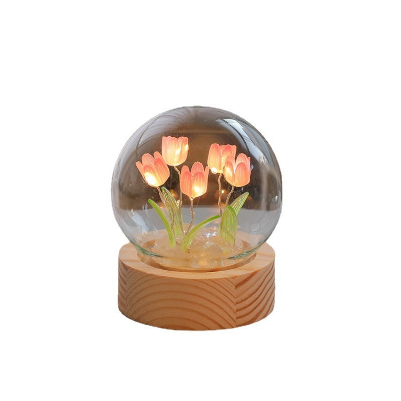 Artificial Tulip Flower Night Light Ornaments Handmade DIY Bedside Lamp LED Night Lamp