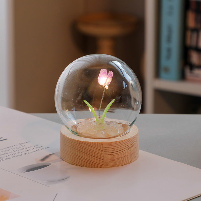 Artificial Tulip Flower Night Light Ornaments Handmade DIY Bedside Lamp LED Night Lamp