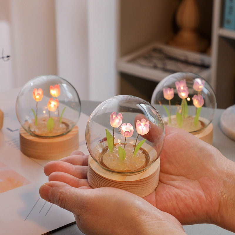 Artificial Tulip Flower Night Light Ornaments Handmade DIY Bedside Lamp LED Night Lamp