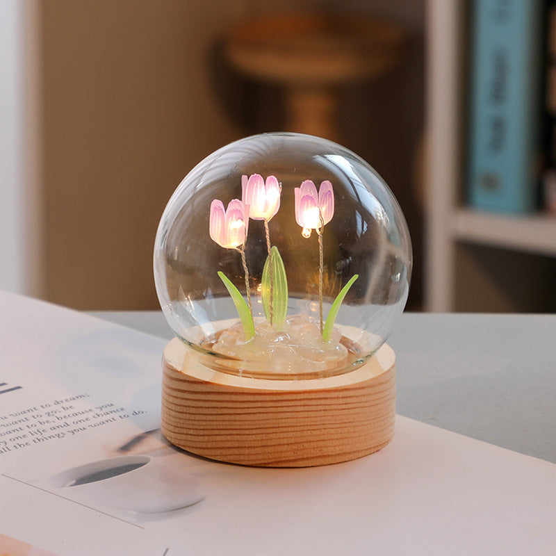 Artificial Tulip Flower Night Light Ornaments Handmade DIY Bedside Lamp LED Night Lamp