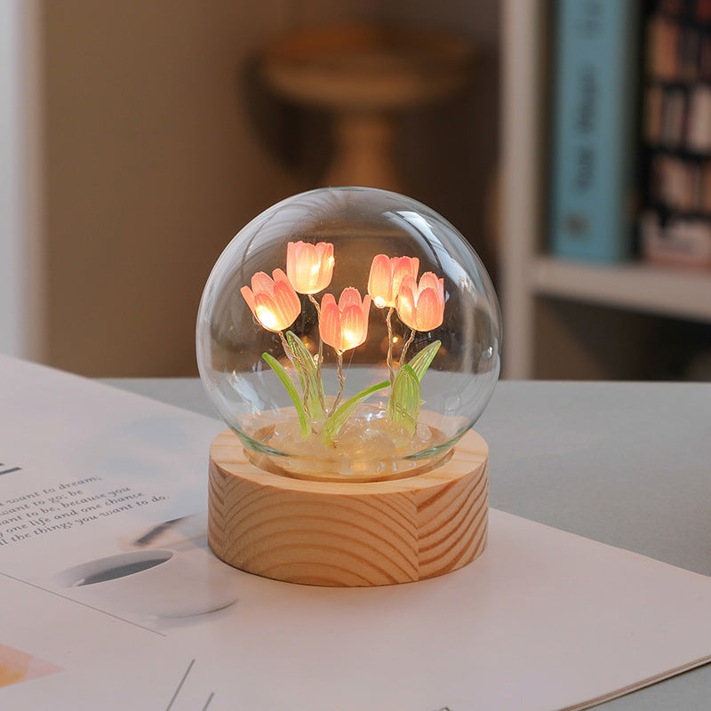 Artificial Tulip Flower Night Light Ornaments Handmade DIY Bedside Lamp LED Night Lamp