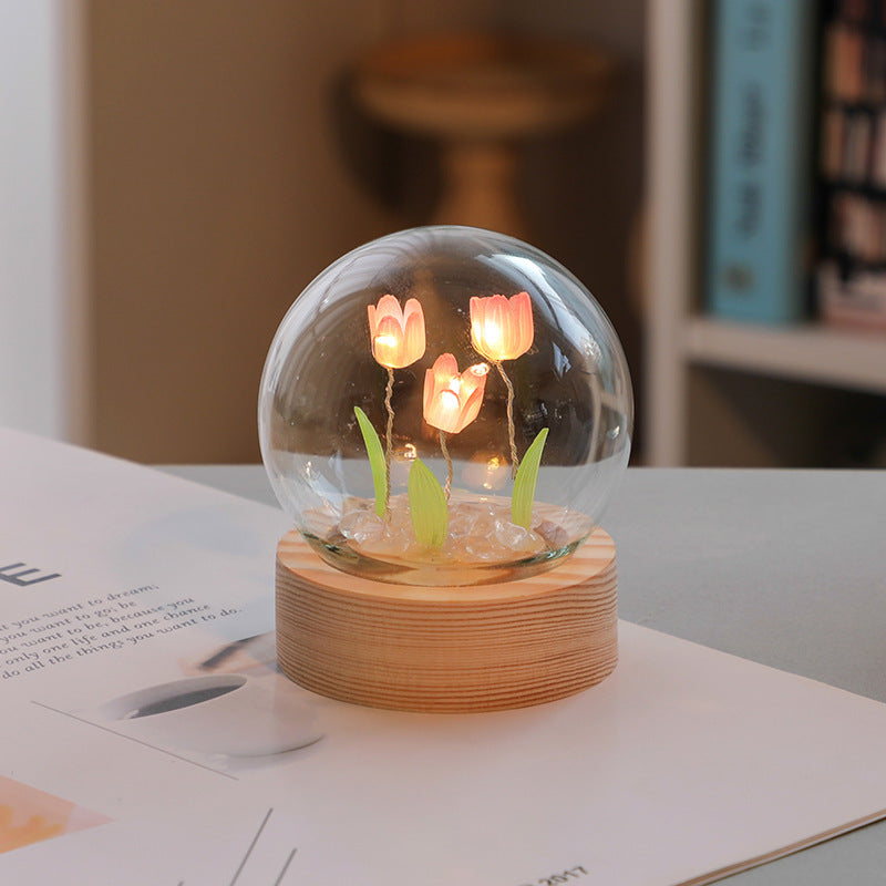 Artificial Tulip Flower Night Light Ornaments Handmade DIY Bedside Lamp LED Night Lamp