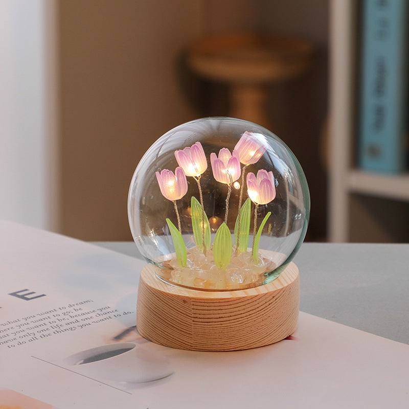 Artificial Tulip Flower Night Light Ornaments Handmade DIY Bedside Lamp LED Night Lamp